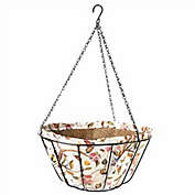 Gardener&#39;s Select 141451 Hanging Basket w/ floral print fabric coco liner, 14