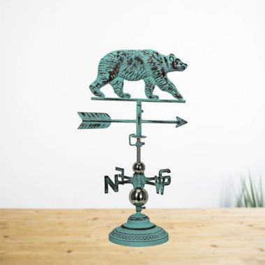 Contrast Verdigris Copper Bear Tabletop Weathervane Home Garden Decor w/ Optional Fence Mount. View a larger version of this product image.