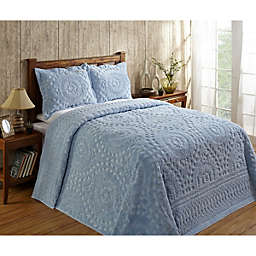 Better Trends Rio Collection 100% Cotton Tufted Floral Design 3 Piece Queen Bedspread and Sham Set - Blue