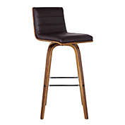 Armen Living Vienna 30 Bar Height Barstool in Walnut Wood Finish with Brown Faux Leather