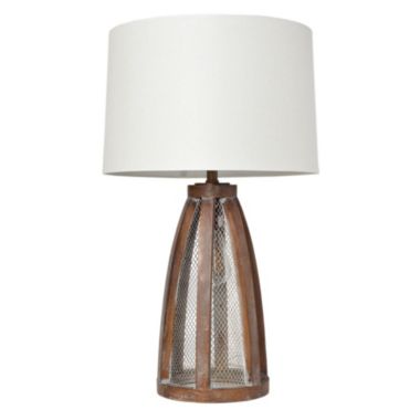 Elegant Designs Vintage Farmhouse Wood and Netted 2 Light Table Lamp, Old Wood. View a larger version of this product image.