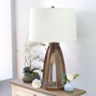 Alternate image 3 for Elegant Designs Vintage Farmhouse Wood and Netted 2 Light Table Lamp, Old Wood
