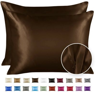 SHOPBEDDING Silky Satin Pillowcase for Hair and Skin - Queen Satin Pillow Case with Zipper, Brown (Pillowcase Set of 2) By BLISSFORD