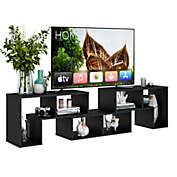 Slickblue 3 Pieces TV Stand Console Entertainment Center for TVs up To 65 Inch with Bookcase Shelves-Black