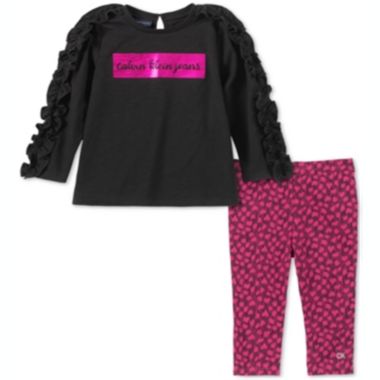 Calvin Klein Toddler Girl's 2Pc Ruffled Tunic & Printed Leggings Set Black  Multi Size 3T | Bed Bath & Beyond