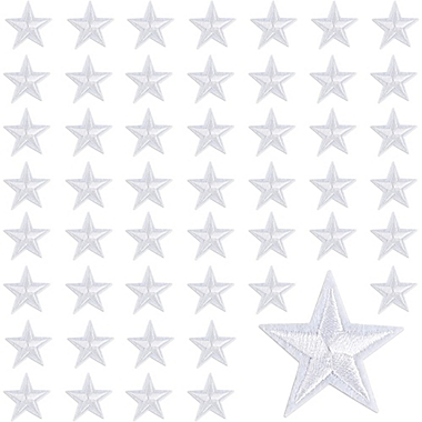 Bright Creations Small White Star Embroidery Patches for Clothing, Iron On Sewing Appliques (1.37 in, 50 Pack). View a larger version of this product image.