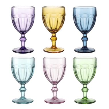 EAST CREEK Set Of 6 Colored Glass Goblet Vintage Drinking Glasses 85 Oz Embossed. View a larger version of this product image.