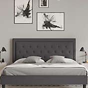 Merrick Lane Mallory King Size Platform Bed Tufted Upholstered Platform Bed in Dark Gray Fabric