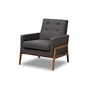 Wholesale Interiors Baxton Studio Perris Mid-Century Modern Dark Grey Fabric Upholstered Walnut Wood Lounge Chair