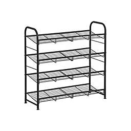 SONGMICS Stackable Shoe Rack, 4-Tier Shoe Rack Storage Organizer, Hold up to 16 Pairs, Steel, 27 x 10.8 x 25.6 Inches, for High Heels, Trainers, Slippers, in The Entryway, Closet, Black