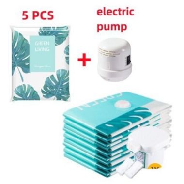 Green Living Vacuum Seal Storage Bags in 32x40" 5-Pcs+Pump Green and White. View a larger version of this product image.