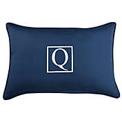 Outdoor Living and Style 20" Navy Blue and White Embroidered Monogram "Q" Rectangular Lumbar Pillow
