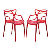 LeisureMod Milan Modern Wire Design Chair, Set of 2 - Red