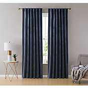THD Maria Velvet Back Tab Rod Pocket Curtain Panels - Navy Blue, Set of 2