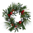 Alternate image 0 for Nearly Natural 24"D Decorative Berry and Pinecone Artificial Christmas Wreath with Ornaments