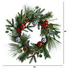 Alternate image 3 for Nearly Natural 24"D Decorative Berry and Pinecone Artificial Christmas Wreath with Ornaments