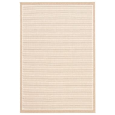 Chaudhary Living 4' x 5.5' Off White and Beige Striped Rectangular Area Throw Rug. View a larger version of this product image.