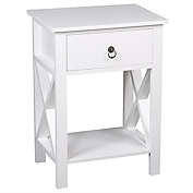 Infinity Merch Set of 2 Modern End Table with 1 Drawer and Storage Shelf in White