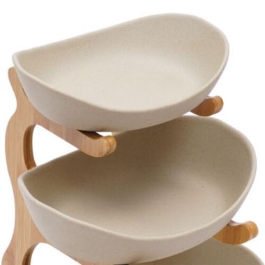 Kitcheniva 3-Tier Ceramic Fruit Candy Trays Bamboo Basket, Brown. View a larger version of this product image.