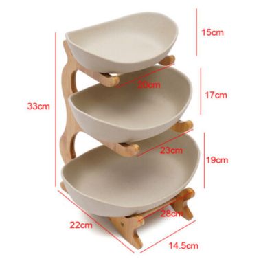 Kitcheniva 3-Tier Ceramic Fruit Candy Trays Bamboo Basket, Brown. View a larger version of this product image.