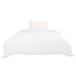 PiccoCasa Solid Simpility Polyester Wash 2 Piece Duvet Cover Set with Pompon Tassels High Thread Count Bedding Pillowcases Sets - Breathable Fade and White Twin