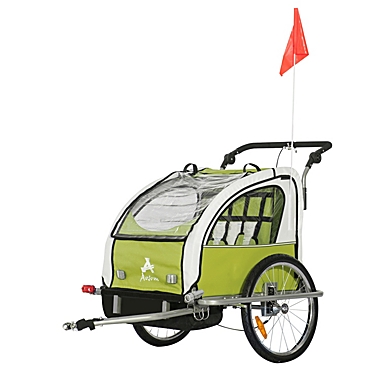 Aosom Elite 360 Swivel 2-In-1 Double Child Two-Wheel Bicycle Cargo Trailer And Jogger With 2 Harnesses, Green. View a larger version of this product image.