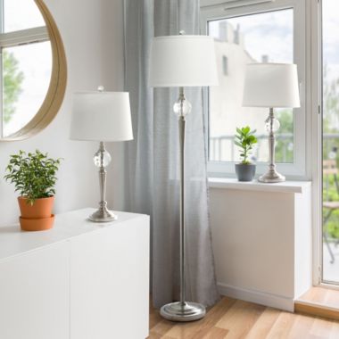 Lalia Home Crystal Drop Table and Floor Lamp Set in Brushed Nickel. View a larger version of this product image.