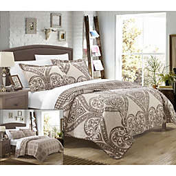 Chic Home Revenna Napoli Reversible Printed Jacquard Bed In A Bag 7 Pieces Quilt Set - Queen 90x90, Beige