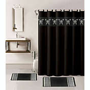 Kitcheniva 4-Piece Set Bathroom Bath Mat Rug Shower Curtain 2-Tone, Black