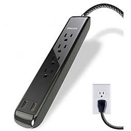 Philips 4 Outlet 2 USB Port Surge Protector, 720 Joules, 4ft Cord, Black