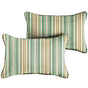 Outdoor Living and Style Set of 2 Sunbrella Blue Stripes Rectangular Indoor/Outdoor Lumbar Throw Pillows, 18"