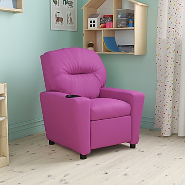 Flash Furniture Contemporary Hot Pink Vinyl Kids Recliner With Cup Holder - Hot Pink Vinyl. View a larger version of this product image.