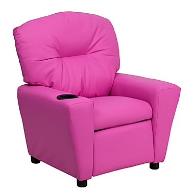 Flash Furniture Chandler Contemporary Hot Pink Vinyl Kids Recliner with Cup Holder. View a larger version of this product image.