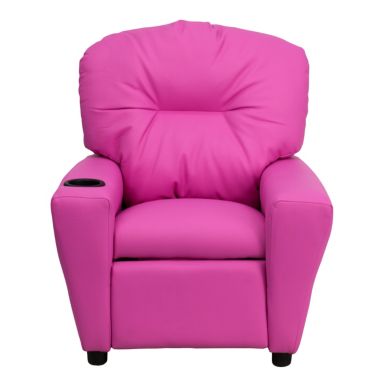 Flash Furniture Chandler Contemporary Hot Pink Vinyl Kids Recliner with Cup Holder. View a larger version of this product image.