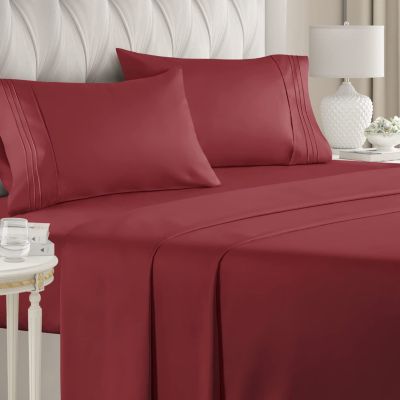 1200 Count 100% Cotton 4 Piece Bed Sheet Set Brick Red Solid Deep Pocket 