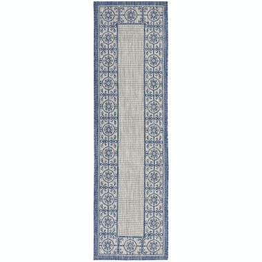 Nourison Garden Party GRD03 Indoor/outdoor Area Rug - Ivory Blue 2'2" x 7'6". View a larger version of this product image.