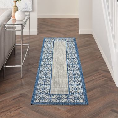 Nourison Garden Party GRD03 Indoor/outdoor Area Rug - Ivory Blue 2'2" x 7'6". View a larger version of this product image.