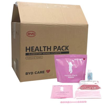 Offex School Health Pack PPE Student Kit for Kids 6-12 Years - Includes  1 Hand Sanitizer(50ml), Wet Wipes(25 count), Single-Use Kids Face Mask(10 pcs) - Pink, Case of 20 Kits