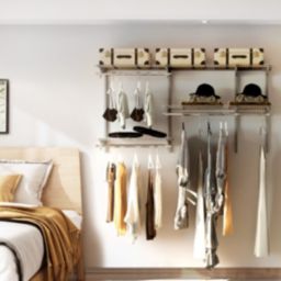 Slickblue Custom Closet Organizer Kit 3 to 5 Feet Wall-Mounted Closet System with Hang Rod-Gray