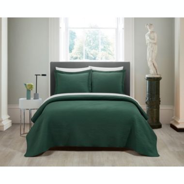 NY&C Home Teague 3 Piece Quilt Set Contemporary Organic Wave Pattern Bedding - Pillow Shams Included, King, Green. View a larger version of this product image.