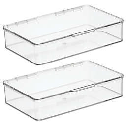 mDesign Plastic Kitchen Fridge Storage Organizer Box, Hinged Lid, 2 Pack, Clear