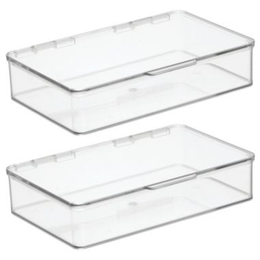 mDesign Plastic Kitchen Fridge Storage Organizer Box, Hinged Lid, 2 Pack, Clear. View a larger version of this product image.