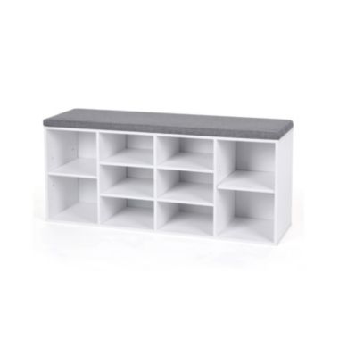 BreeBe White Shoe Bench Storage Cabinet with Cushion. View a larger version of this product image.