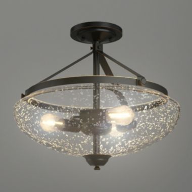 Hooya Imp.& Exp.  3-Light Semi Flush Industrial Seeded Glass Mount Ceiling Lamp. View a larger version of this product image.