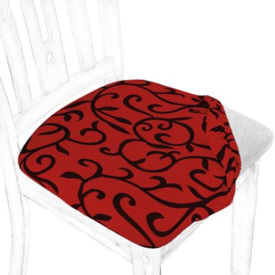 PiccoCasa Chair Seat Covers for Dining Room Set of 4, Stretchable Polyester Printed Dining Chair Seat Cover, Red and Black