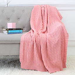 Legacy Decor Cable Knit Sweater Design Soft Lightweight Throw Blanket, Pink Color 50