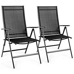 Costway Set of 2 Adjustable Portable Patio Folding Dining Chair Recliner -Black