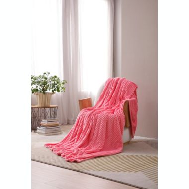 L'baiet Modern Indoor  Ribbed King Blanket 108"x90" 100% Polyester, Fluffy, Cozy, Plush, Microfiber, Warm Bedding Cover - Pink. View a larger version of this product image.
