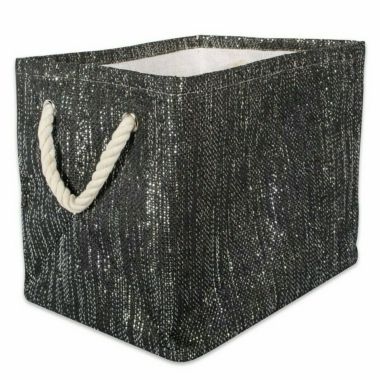 DII Black and Silver Woven Paper Bin with Rope Handles - 9 inches. View a larger version of this product image.