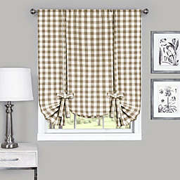 GoodGram Buffalo Check Plaid Gingham Tie Up Window Curtain Shades - 42 in. W x 63 in. L, Taupe